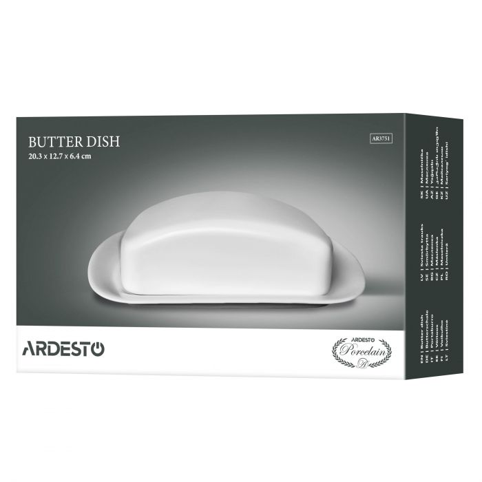Маслянка ARDESTO, 20.3х12.7х6.4см, порцеляна, білий