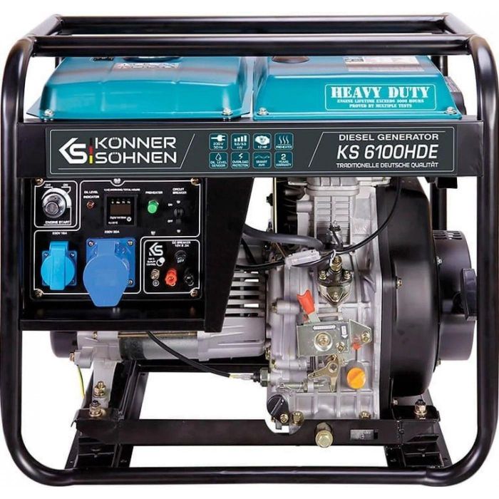 Генератор дизельний Konner&Sohnen KS 6100HDE (EURO V), 230В, 5.5/5.0кВт, електростартер, передстартовий підігрів, 107кг