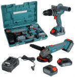 Набір із двох акумуляторних інструментів Konner&Sohnen KS IDAGB 20V SET 1 20В дриль ударний, шліфмашина кутова, швидкий ЗП 2.4А акб 1х2А·год+1х4А·год кейс 3кг