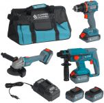 Набір із трьох акумуляторних інструментів Konner&Sohnen KS RHAGD 20V SET 3 20В дриль, шліфмашина кутова, перфоратор, швидкий ЗП 4.5А акб 2х4А·год сумка 7.5кг