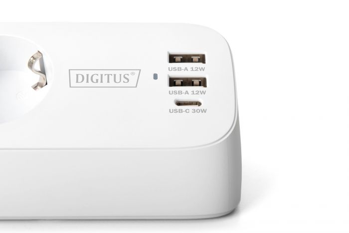 Блок розеток DIGITUS Office, 3xSchuko, 2xUSB-A, 1xUSB-C, 16A, 1.5м, вилка Schuko, білий