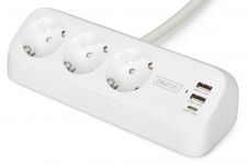 Блок розеток DIGITUS Office, 3xSchuko, 2xUSB-A, 1xUSB-C, 16A, 1.5м, вилка Schuko, білий