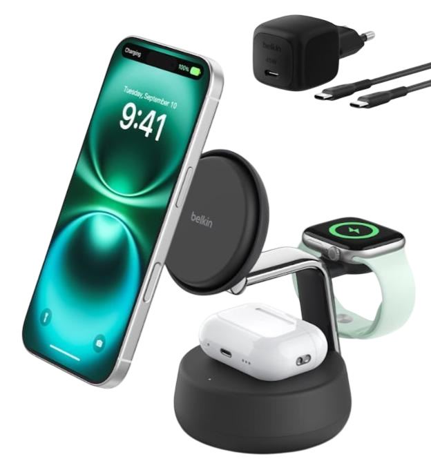 Зарядний пристрій бездротовий Belkin UltraCharge Pro 3в1 Magnetic Charging Dock 25Вт, Charcoal