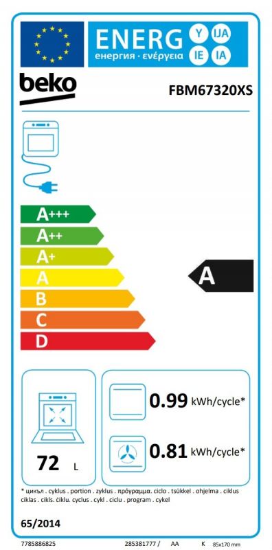 Плита Beko електрична склокерамічна, 72л, 60x60см, дисплей, конвекція, нерж