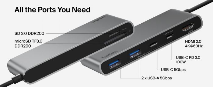 Хаб Belkin USB-C 7в1 Multiport Dock 100Вт