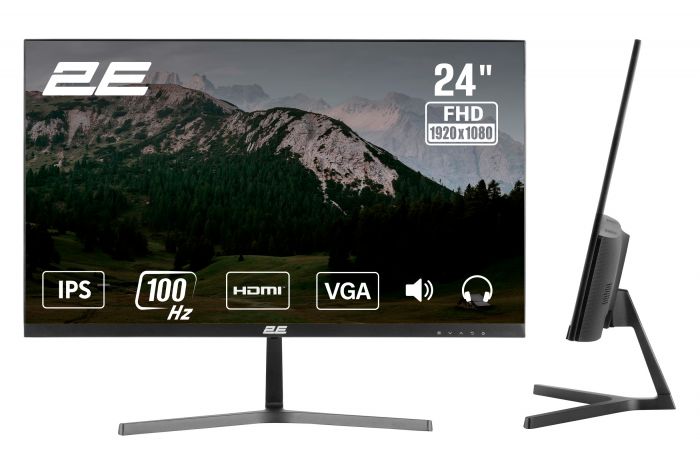 Монітор 2E 23.8" D2425B D-Sub, HDMI, MM, IPS, 100Hz, FreeSync