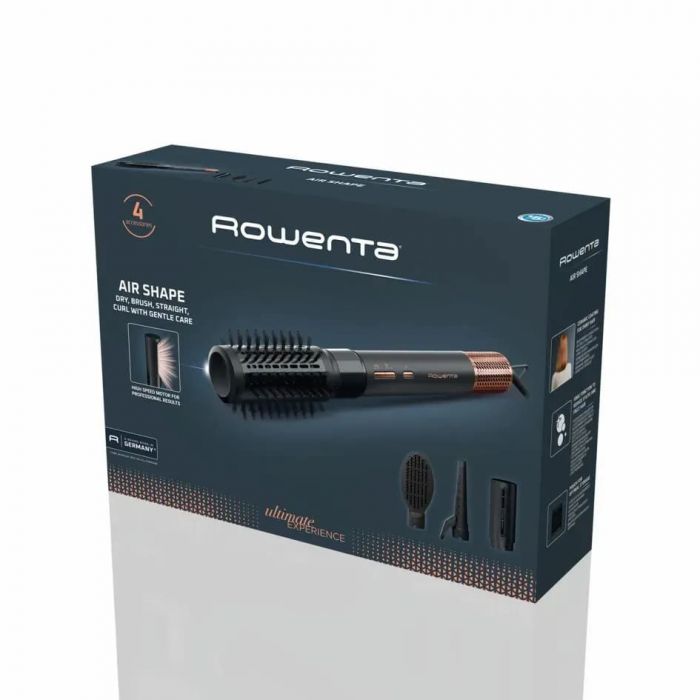 Фен-щітка Rowenta Air Shape, 1300Вт, 3 режими, іоніз-я, хол. обдув, 4 насадки, кераміка, чорно-золотий