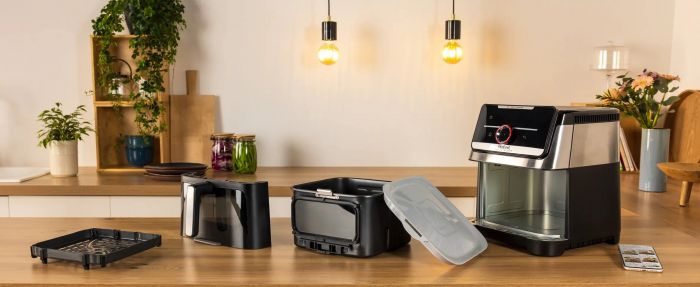Мультипіч Tefal Easy Fry Silence XXL Smart Vision, 1800Вт, чаша-7л, сенсорне керув., 55 програм, з віконцем, пластик, нерж. сталь-чорний