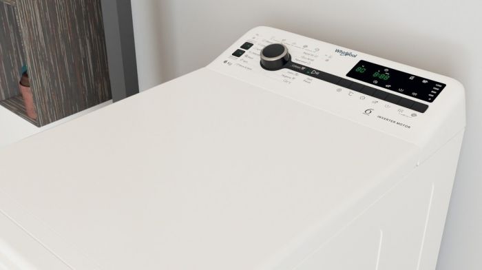 Пральна машина Whirlpool вертикальна, 6кг, 1200, B, 60см, дисплей, інвертор, білий