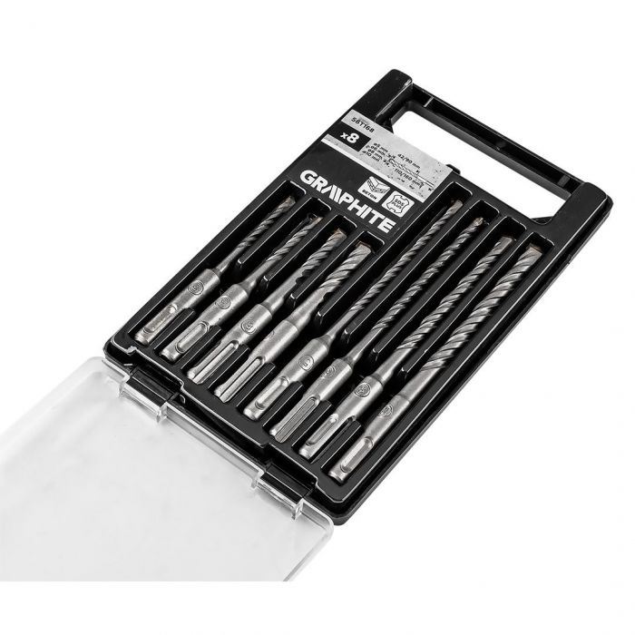 Набір свердел по бетону GRAPHITE SDS Plus 5x6x8х110мм, 5х6x8x10x160мм, кейс, 8шт
