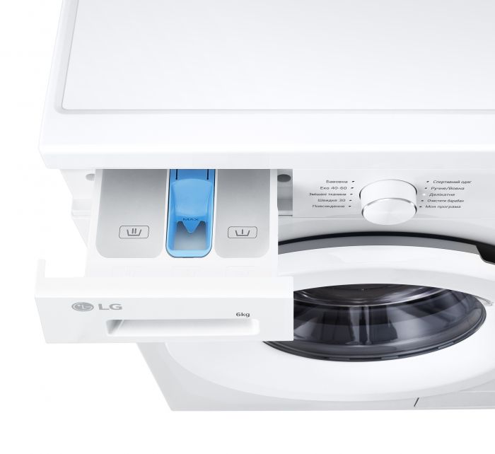 Пральна машина LG фронтальна, 6кг, 1200, В, 44см, дисплей, пара, інвертор, білий