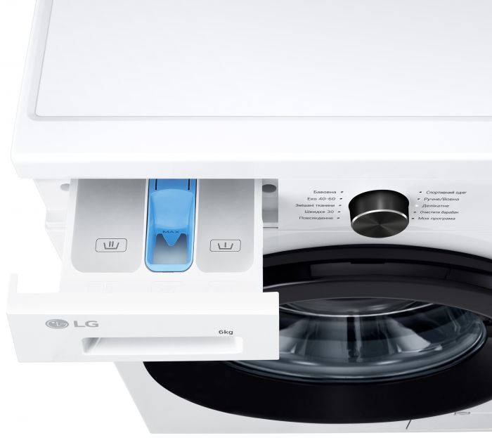 Пральна машина LG фронтальна, 6кг, 1200, В, 44см, дисплей, пара, інвертор, білий