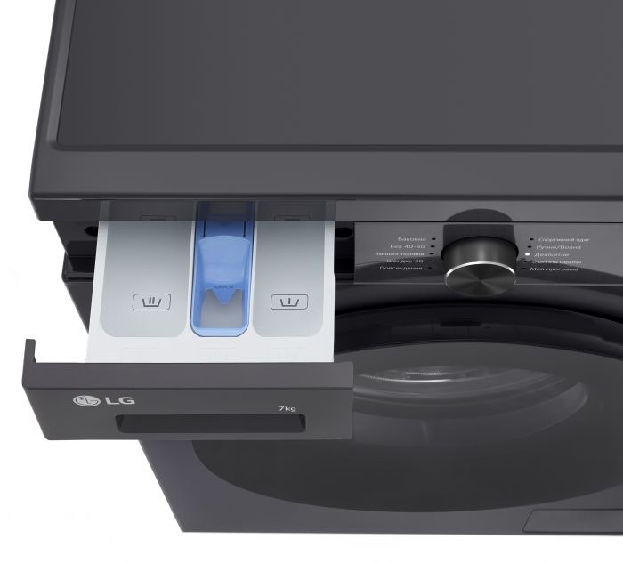 Пральна машина LG фронтальна, 7кг, 1200, A, 44см, дисплей, пара, інвертор, чорний
