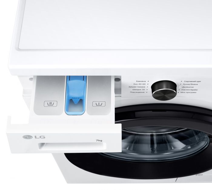 Пральна машина LG фронтальна, 7кг, 1200, A, 44см, дисплей, пара, інвертор, білий