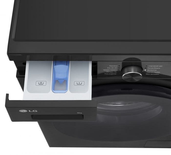 Пральна машина LG фронтальна, 9кг, 1400, A, 55см, дисплей, пара, інвертор, чорний