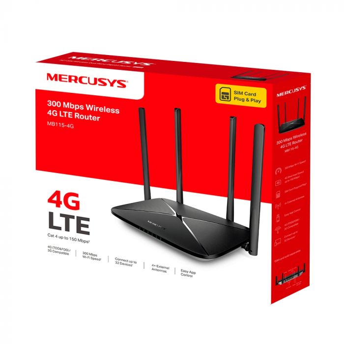 Маршрутизатор MERCUSYS MB115-4G N300, 4G/LTE, 3xFE LAN, 1xFE WAN