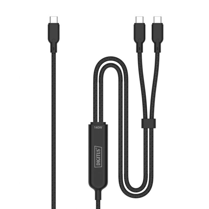 Кабель DIGITUS USB-C > 2xUSB-C заряджання/синхронізації, USB 2.0, 140W, 1.8м, чорний