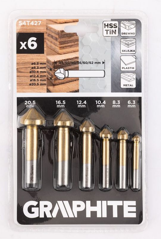 Набір свердел конічних для фрезування GRAPHITE TiN 6.3-20.5мм кейс 6шт