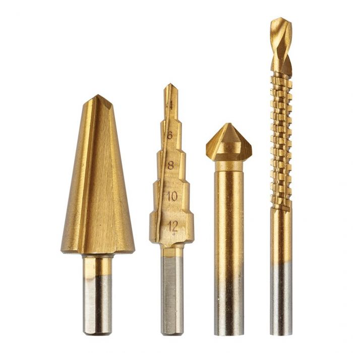 Набір свердл GRAPHITE TiN, ступінчасте свердло, розгортка, фреза, зенкер, 4шт, 0.098кг