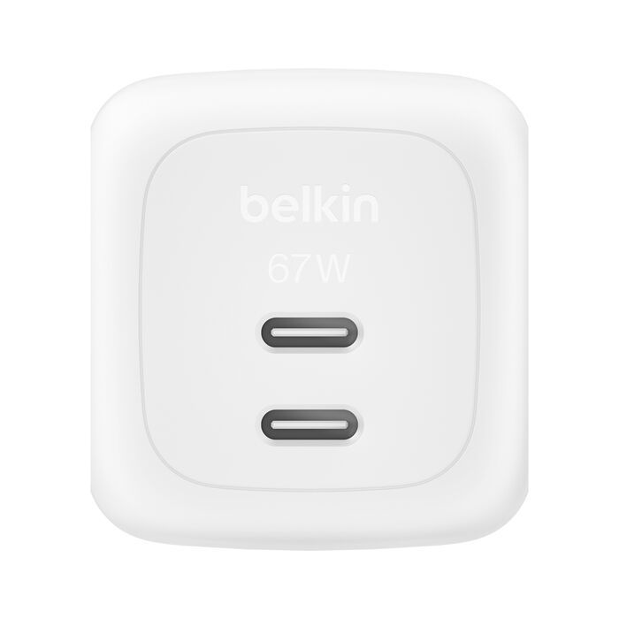 Зарядний пристрій мережевий Belkin 67Вт 2хUSB-С GAN PD PPS, кабель USB-С > USB-C, 2м, білий