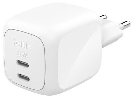 Зарядний пристрій мережевий Belkin 67Вт 2хUSB-С GAN PD PPS, білий