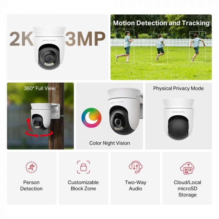 IP-Камера MERCUSYS MC510 3MP N300 microSD motion detection, зовнішня