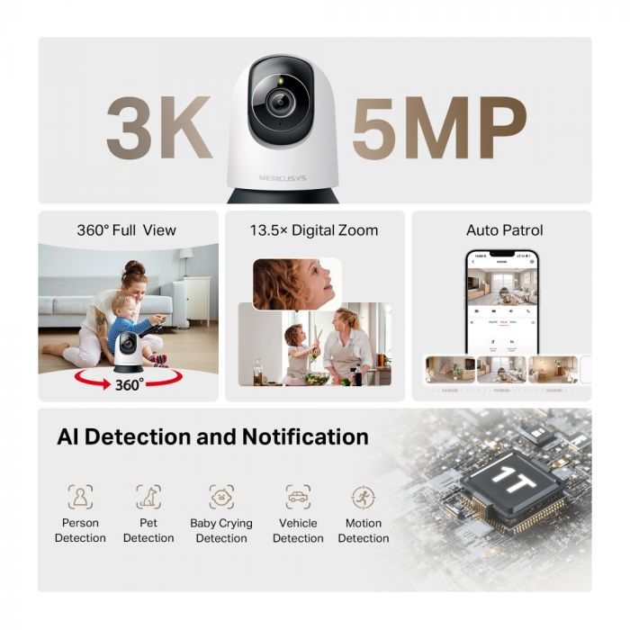 IP-Камера MERCUSYS MC230 5MP N300 microSD motion detection. AI