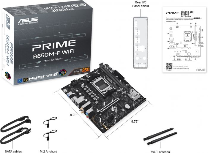 Материнcька плата ASUS PRIME B850M-F WIFI sAM5 B850 2xDDR5 M.2 HDMI Wi-Fi BT mATX