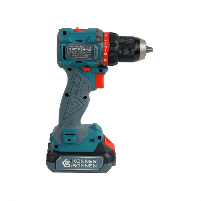 Шурупокрут-дриль ударний акумуляторний Konner&Sohnen KS ID20V-60 KIT 74 18В 1х2А·год 60Нм 0-450·0-1900об/хв LED-світло ЗП набір свердл і біт 74шт кейс 4.3кг