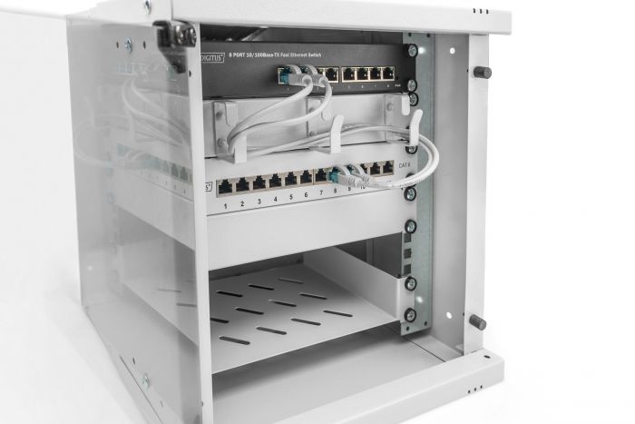 Шафа DIGITUS 10", 6U, SOHO PRO, скляні двері, 315x300 мм, 30кг максимально, сіра