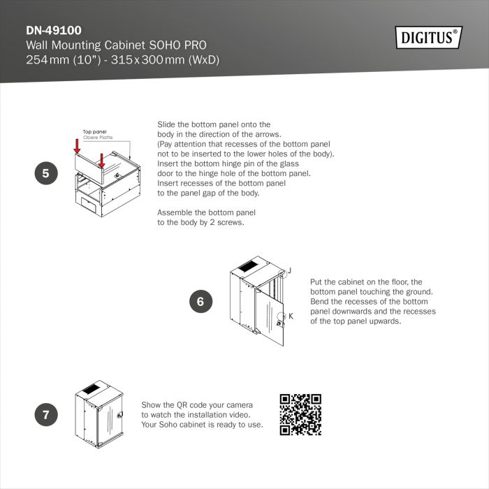 Шафа DIGITUS 10", 6U, SOHO PRO, скляні двері, 315x300 мм, 30кг максимально, сіра