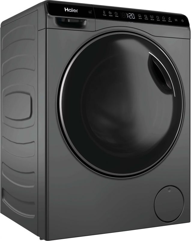 Пральна машина Haier фронтальна, 5кг, 1200, A, 42.3см, дисплей, інвертор, люк чорний, Wi-Fi, висота 70см, cріблястий