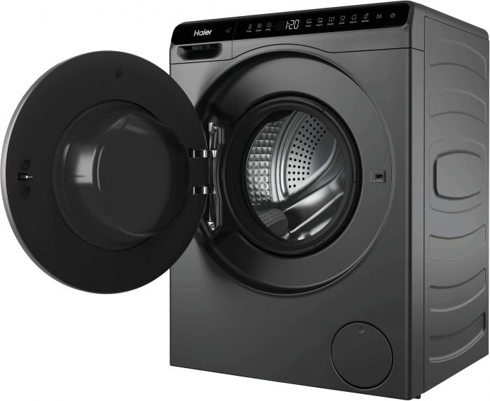 Пральна машина Haier фронтальна, 5кг, 1200, A, 42.3см, дисплей, інвертор, люк чорний, Wi-Fi, висота 70см, cріблястий