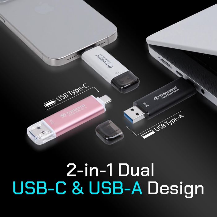Портативний SSD Transcend 2TB USB 3.1 Gen 2 Type-A + Type-C ESD310 Чорний