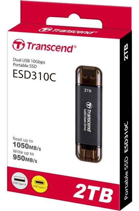 Портативний SSD Transcend 2TB USB 3.1 Gen 2 Type-A + Type-C ESD310 Чорний