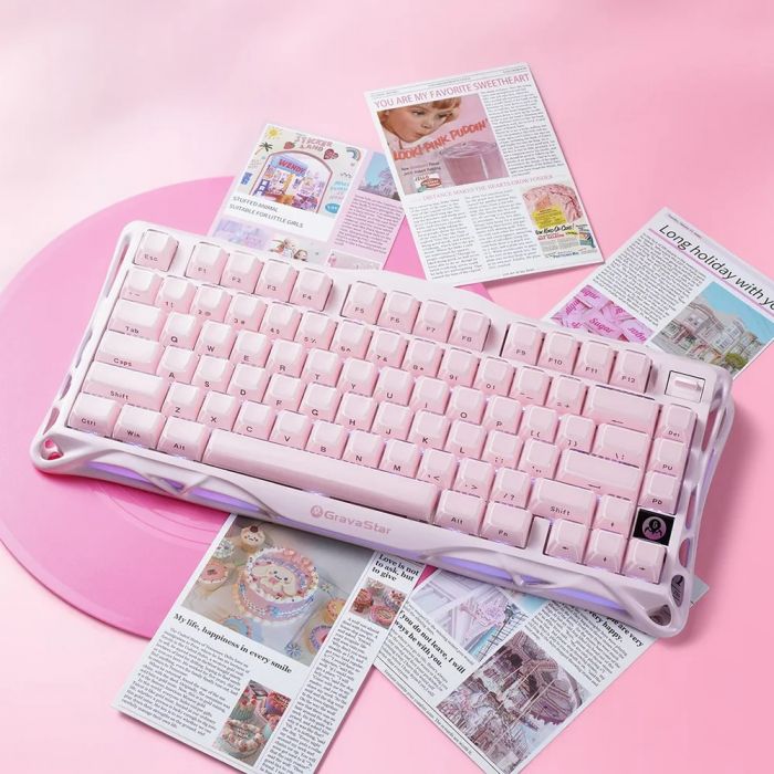 Клавіатура механічна GravaStar Mercury K1 80keys, GravaStar x Kailh Cheery Pink, EN, BT/WL/USB, Sakura Pink