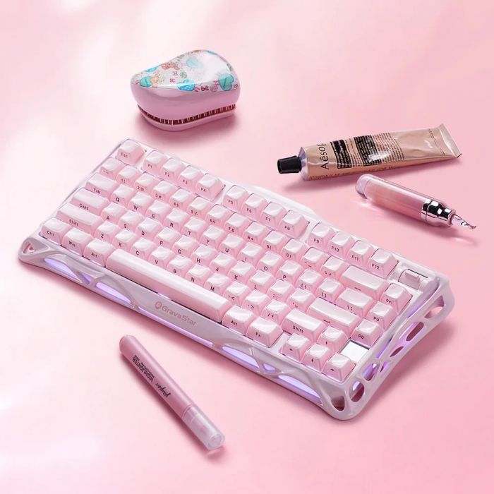 Клавіатура механічна GravaStar Mercury K1 80keys, GravaStar x Kailh Cheery Pink, EN, BT/WL/USB, Sakura Pink