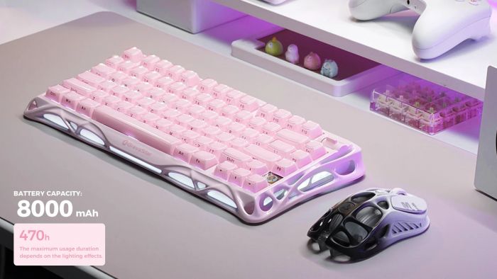 Клавіатура механічна GravaStar Mercury K1 80keys, GravaStar x Kailh Cheery Pink, EN, BT/WL/USB, Sakura Pink