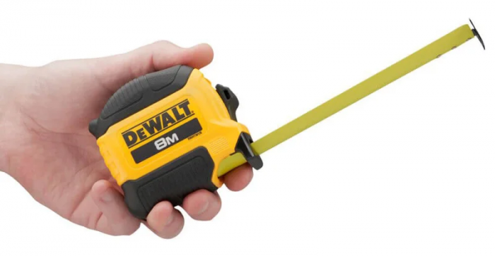 Рулетка DeWALT COMPACT, 8мх28мм, з фіксатором змотування, АБС-пластик, магніт