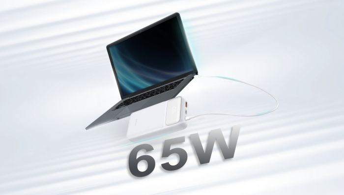 Акумулятор портативний літій-іонний Power Bank D-Link 20000мА*год, 65Вт PD 3.0, QC 3.0, 2xUSB-C, 1xUSB-A з дисплеєм, білий