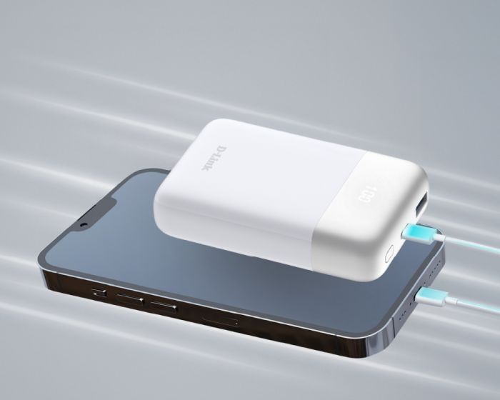 Акумулятор портативний літій-іонний Power Bank D-Link 10000мА*год 18Вт 1xUSB-A, 1xUSB-C, білий