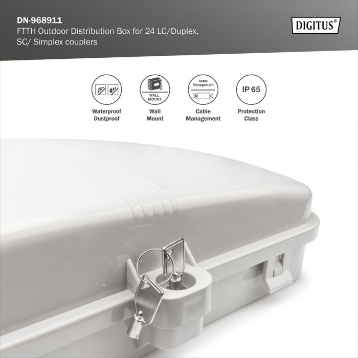 Розподільча коробка DIGITUS Outdoor FTTH, 24x SC/SX or LC/DX adapters, 24 splices