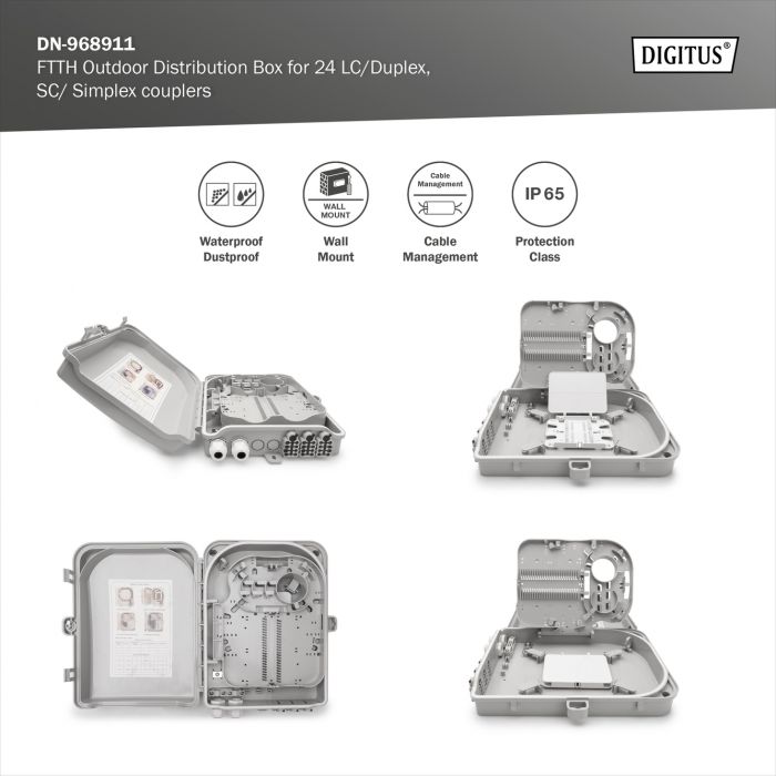 Розподільча коробка DIGITUS Outdoor FTTH, 24x SC/SX or LC/DX adapters, 24 splices