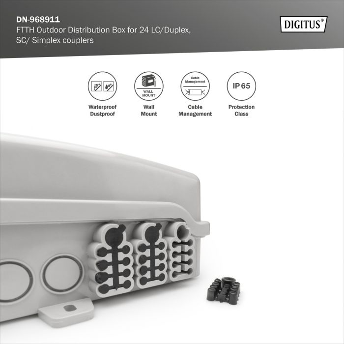 Розподільча коробка DIGITUS Outdoor FTTH, 24x SC/SX or LC/DX adapters, 24 splices