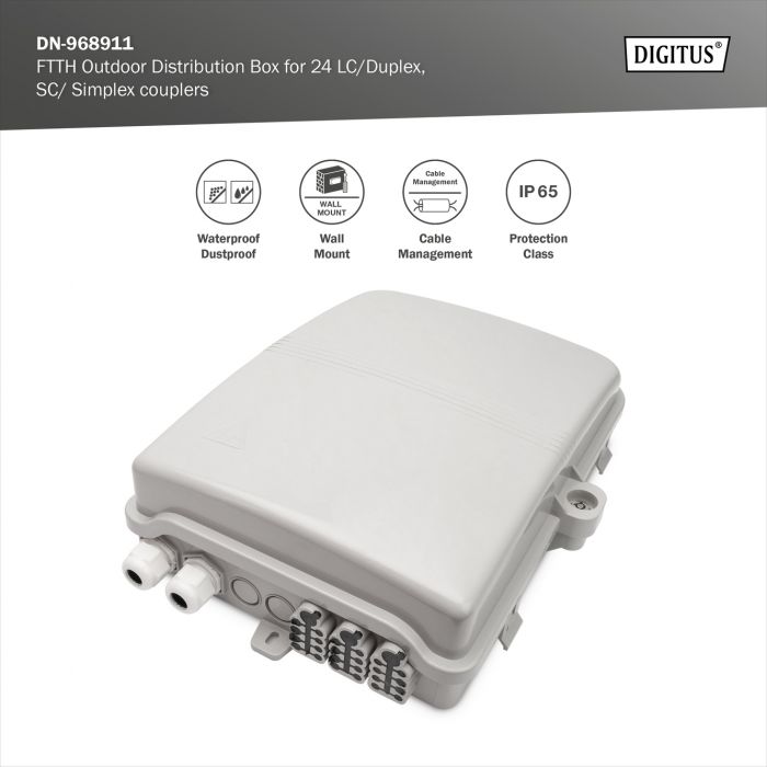 Розподільча коробка DIGITUS Outdoor FTTH, 24x SC/SX or LC/DX adapters, 24 splices