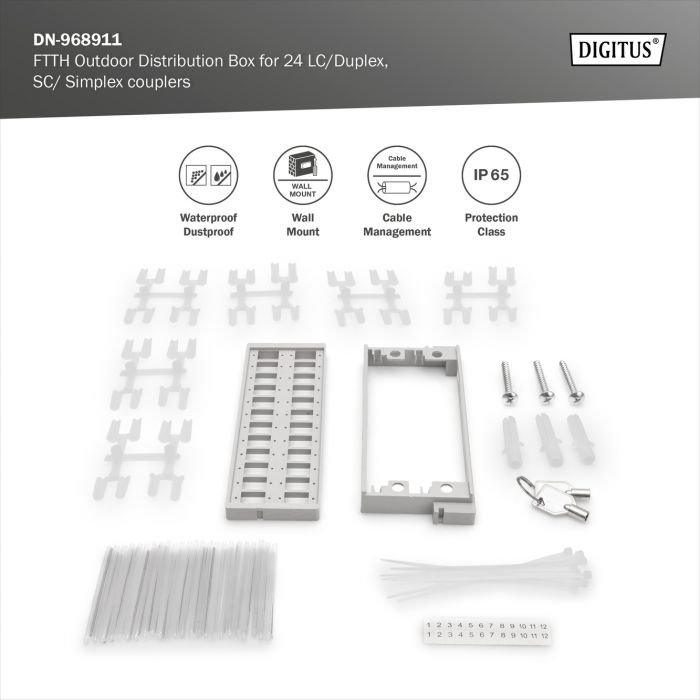 Розподільча коробка DIGITUS Outdoor FTTH, 24x SC/SX or LC/DX adapters, 24 splices