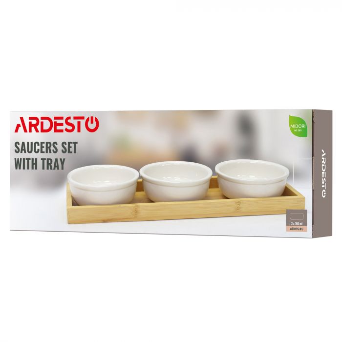 Набір соусників на підставці ARDESTO Midori, 3шт., 160мл, порцеляна, бамбук