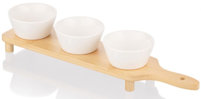 Набір соусників на підставці ARDESTO Midori, 3шт., 110мл, порцеляна, бамбук