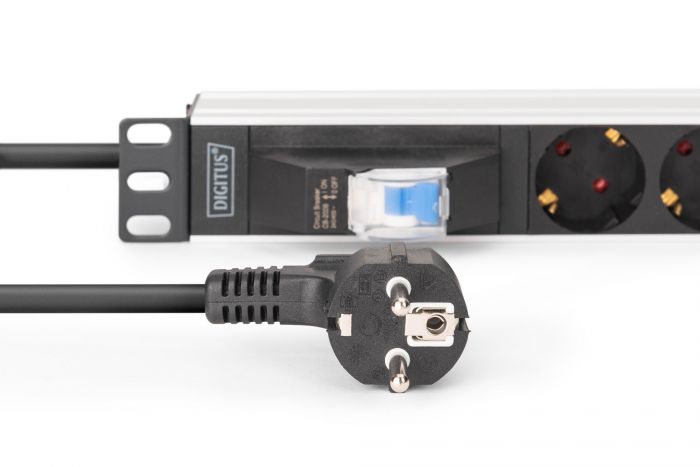 Пристрій розподілу електроживлення DIGITUS 1U, 7xSchuko, 16A, 250V, автомат, вилка Schuko