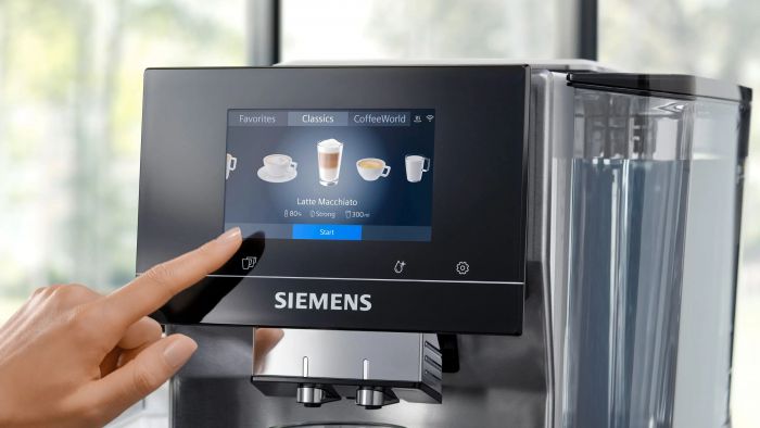 Кавомашина Siemens 2.4л, зерно + мелена, автомат.капучинатор, LED - дисплей, авторецептів - 20, чорно - срібний